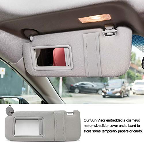 Wisamic Sun Visor Assembly with Mirror Left Driver Side for 2007-2011 Toyota Camry Hybrid, Replace 74320-06780-B0, Grey (NO Sunroof)