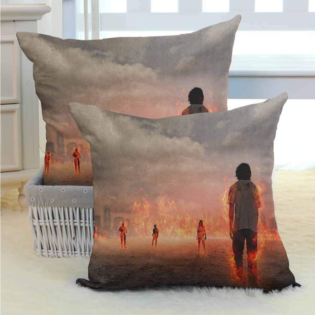 Mannwarehouse Zombie Great Couch Pillowcases Group of People in a Flame in The Water Under Storm Clouds Image Durable Decorative Bedding Gift for Bedroom Living Room Sofa Home Decor 2PCS -