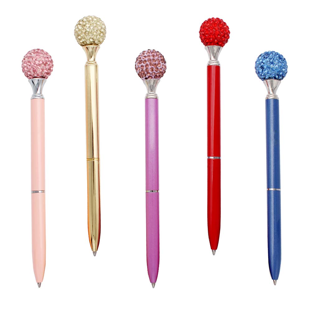 Gullor 5PCS Diamond Ball Retractable Ballpoint Pen, Bling Metal Ballpoint Pens, Multicolor A