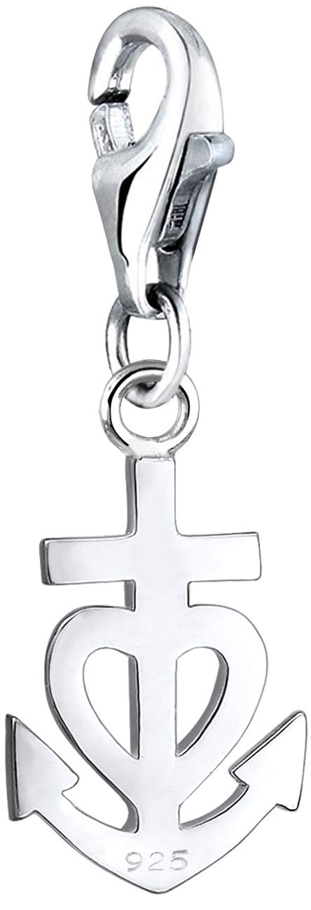 Nenalina 0401212219 Anchor Charm 925 Sterling Silver for Women, Faith Love Hope, Suitable for All Standard Charm Bracelets and Charm Bracelets, Silver