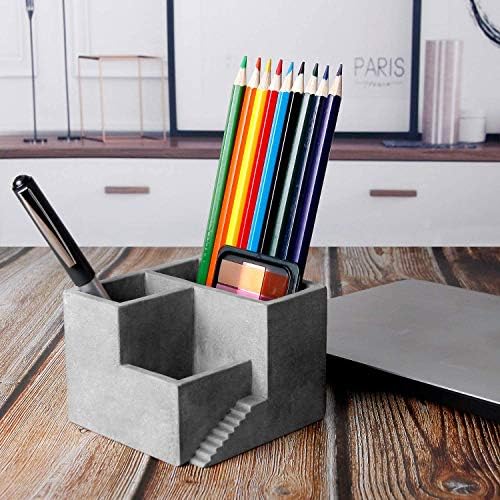 Amazon Comsaf セメント製 ペン立て ペンスタンド ペンケース オフィス用 名刺入れ 卓上スタンド 文房具収納 小物収納 事務用品収納 グレー ペン立て 文房具 オフィス用品