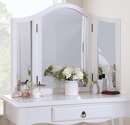 Romance TRUE WHITE Dressing Table 3-Way Mirror, Assembled