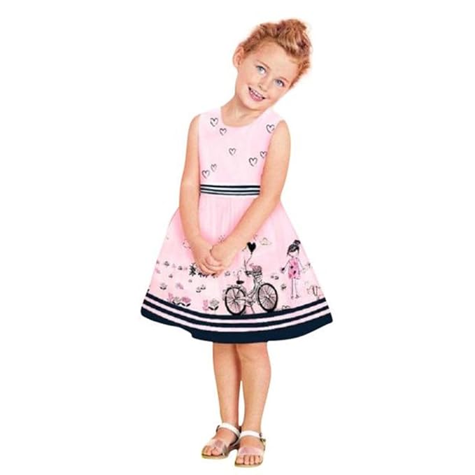 Kleider Mädchen, GJKK Kinder Baby Mädchen Crewneck Ärmellos Karikatur Streifen Prinzessin Kleid Party Prinzessin Kleider Mini