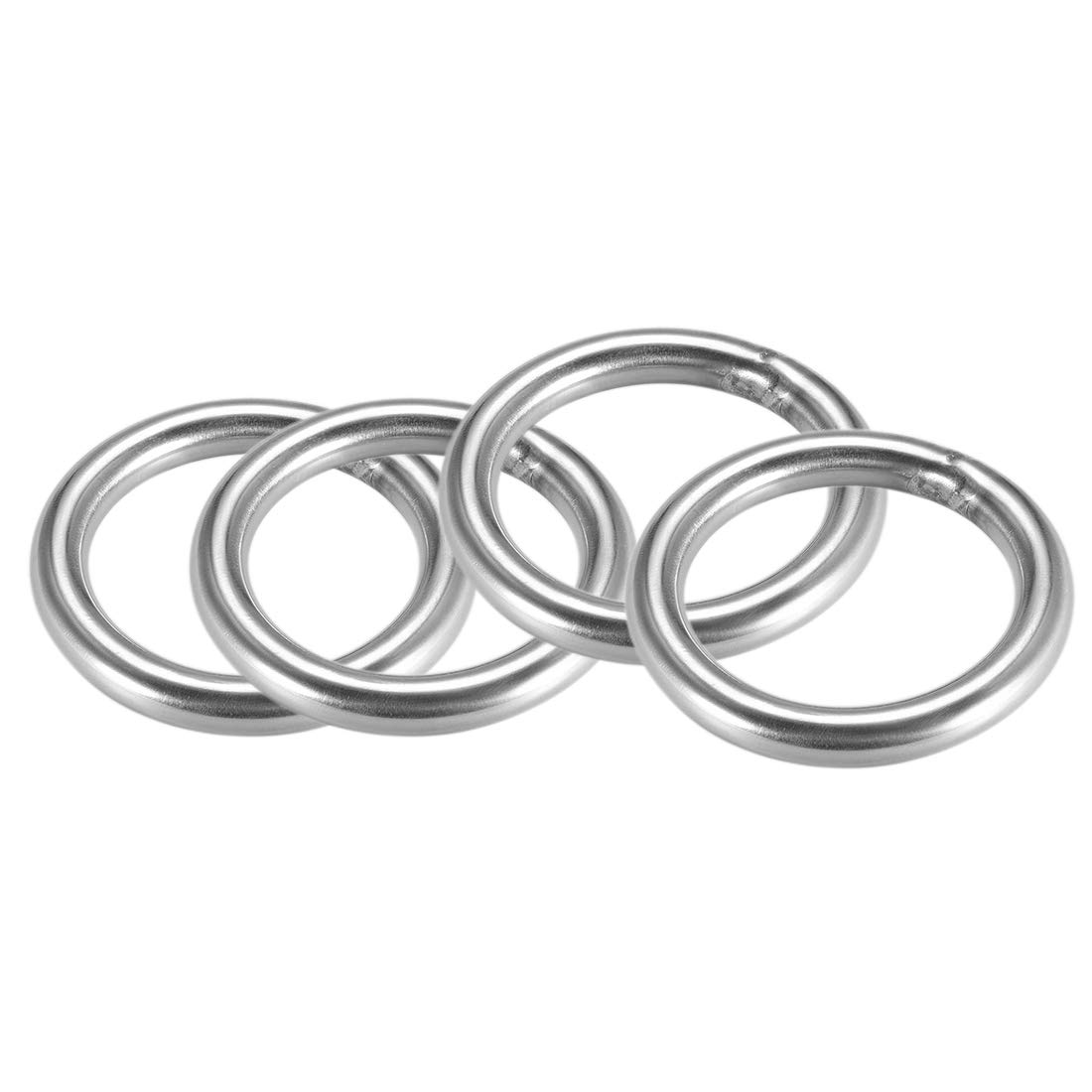 sourcing map 201 Stainless Steel O Ring 60mm(2.36") Outer Diameter 8mm Thickness Strapping Welded Round Rings 4pcs