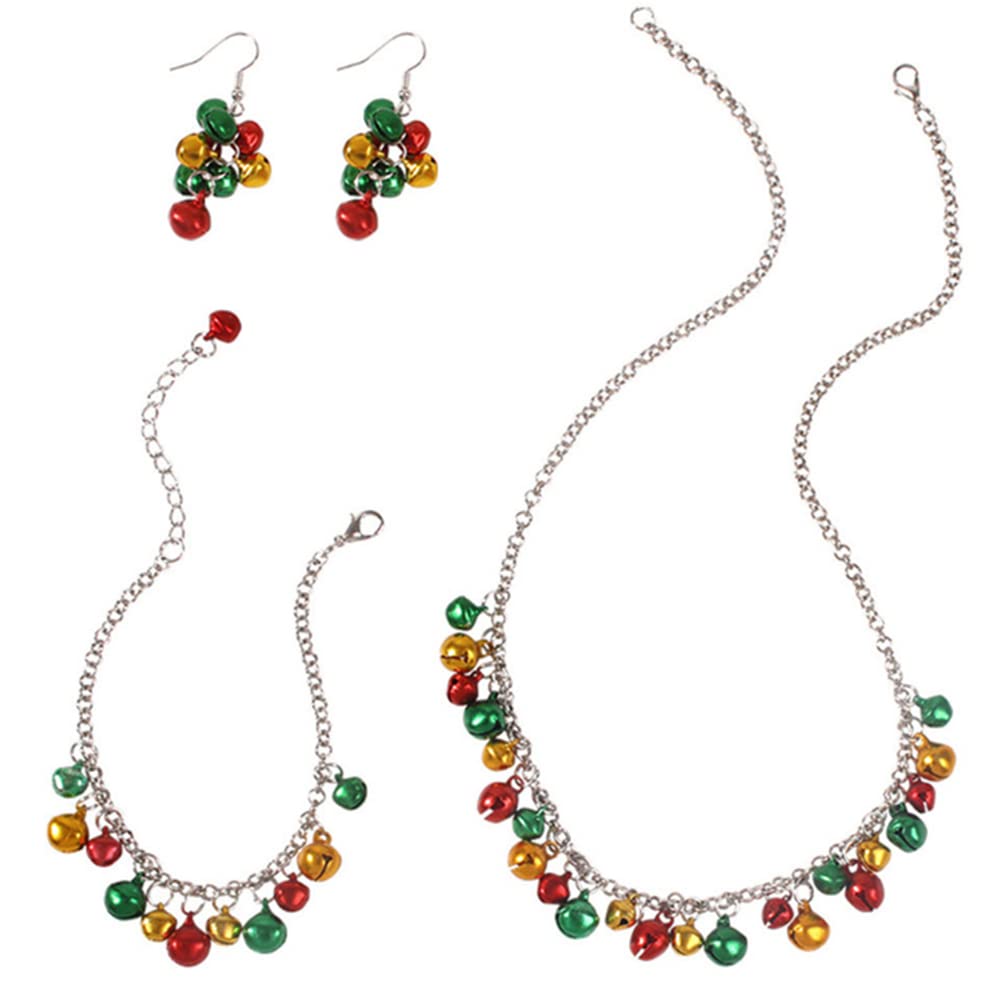 Candy Color Christmas Jingle Bell Cute Ornament Chain Dangle Drop Earrings Dainty Bracelets Necklaces for Women Teen Girls Stocking Stuffers Hypoallergenic Party Gifts for Daughter Set Merry Christmas