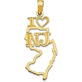 JewelryWeb 10k Gold Solid New Jersey State Pendant Necklace Pendant for Women
