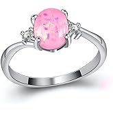 Exquisite Women's 925 Plate Silver Ring Oval Cut Created-Fireopal Diamond Jewelry Birthday Proposal Gift Bridal Engagement Party Band Rings Size 5-11 Pink 8