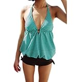 Urparcel Womens Striped Bikini Swimwear Backless One Piece Tankinis Swimsuit