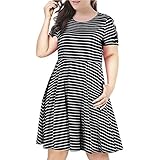 Mlide Women's Solid Dress O-Neck Short Sleeve