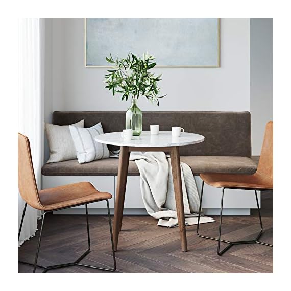 Nathan James Amalia Round Marble Bistro Dining Table with Legs in Wood Finish and Faux White