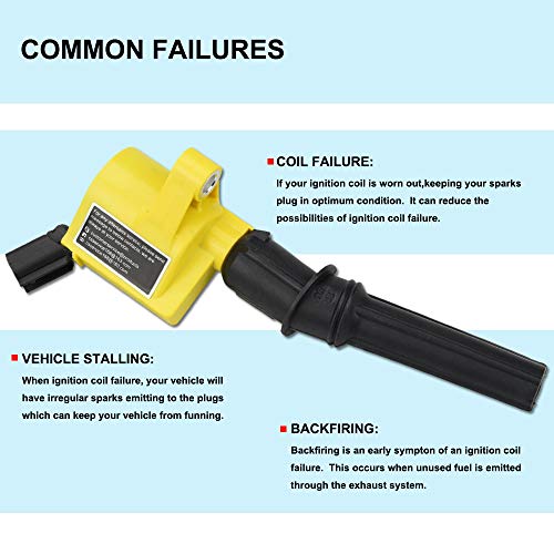 Ignition Coil DG508 8 Pack High Performance High Energy for Ford F-150 F150 F250 F-250 F-350 4.6L 5.4L V8 DG508 DG457 DG472 DG491 EXPEDITION MUSTANG CROWN VICTORIA LINCOLN MERCURY (Yellow)