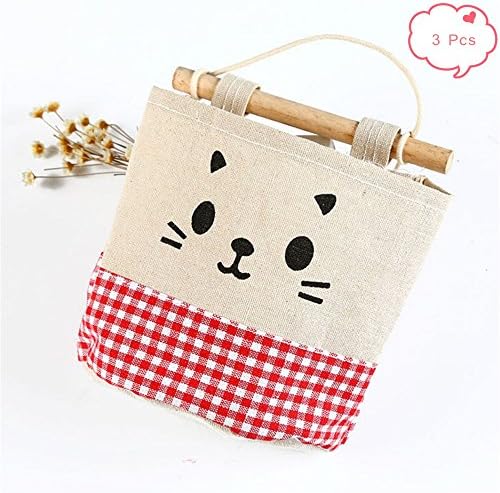 Cotton Fabric Wall Door Closet Hanging Storage Bag 3 Sets Organizer Over Door Fabric Baby Nursery Closet Organizer (Red Plaid)