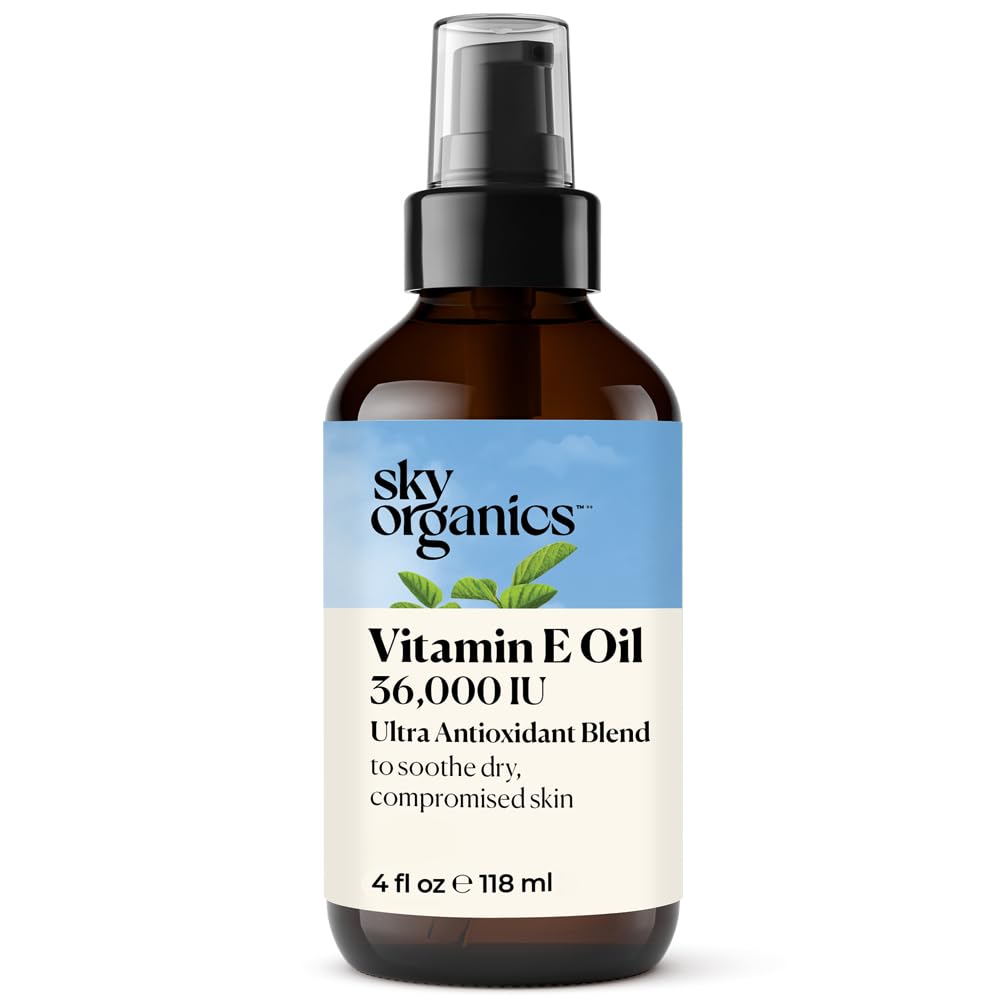 Organic Vitamin E Oil 36,000 IU by Sky Organics (118 ml) Vitamin E Oil - Moisturizing Treatment Oil with Jojoba & Rosehip for Scars & Stretch Marks