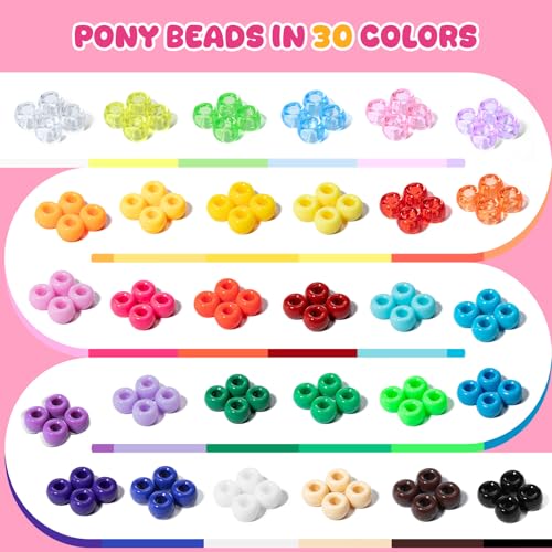 Simetufy 6000Pcs Pony Beads, 30 Colors 6x9MM Kandi Beads Bulk for Crafts Bracelet Making Hair Braiding Jewelry Key Chains DIY Crafts Gifts (3.44lb, Stack Box)