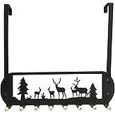 YuaFnYioChra Over The Door Hooks, 8 Wooden Hooks with Black Forest Deer Metal Silhouette for Wreath Hangers, Coat Rack, Towel Racks for Bathroom, Hat Organizer, Door Hanger, Door Organizer