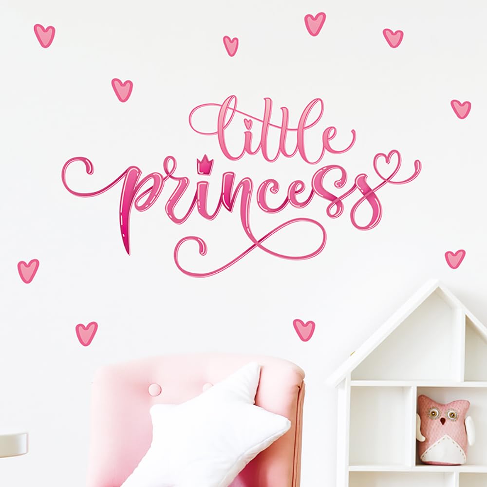Yotdmk Pink Heart Little Princess Wall Sticker for Bedroom Living Room Girls Room Background Wall Decor Baby Nursery Kids Room Playroom Wall Decals Home Decorative Sticker Office Wallpaper