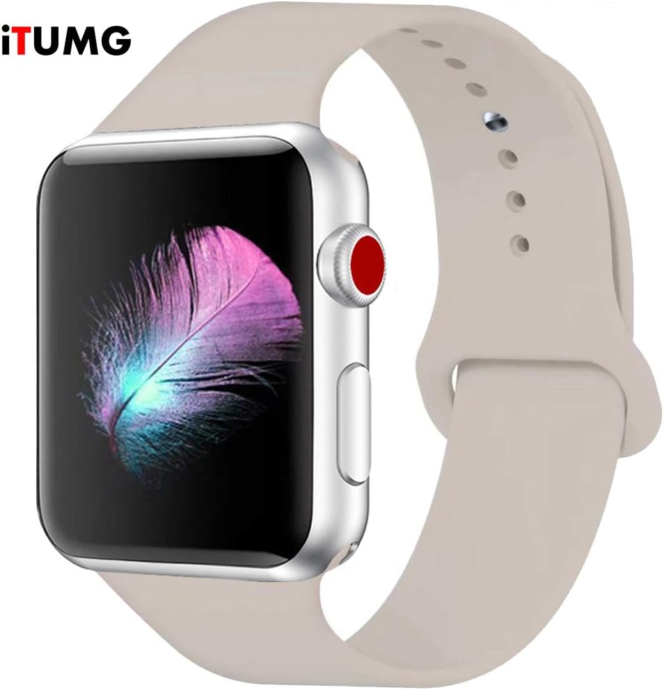 Threenine for Watch Band 38mm/40mm 42mm/44mm, Soft Silicone Watch Strap Replacement Sport Band Compatible with Watch Band Series 5/4/3/2/1 Sport & Edition (Pebble, 40mm/38mm-SM)