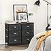 SONGMICS Fabric Drawer Dresser, Wide Storage Dresser with 6 Drawers, Industrial Closet Storage Drawers, with Metal Frame, Wooden Top, for Closet, Hallway, Nursery, Rustic Brown and Black ULVT23H