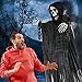 Motion Activated Animated Halloween Decorative Props- 5 Foot Laughter and Glowing Hanging Grim Reaper with Shackles Chains - Light Up Eyes and Ghostly Laughter