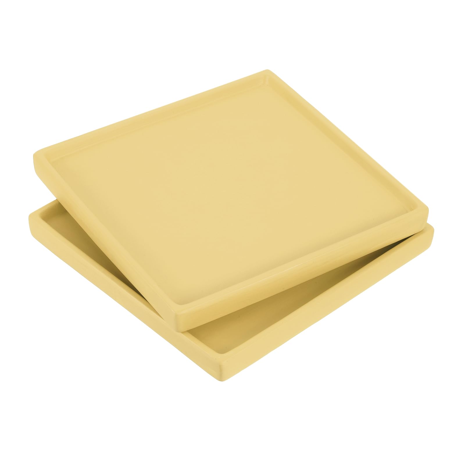 PATIKIL 8 Inch Plant Pot Saucers, 2 Pack Ceramic Square Plant Saucer Tray Flower Planter Drip Tray for Indoors Outdoors Patio Balcony, Yellow
