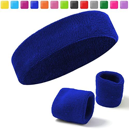Acokac Basketball Sweatbands Set, Sports Headbands Wristband for Men Women (Royal Blue)