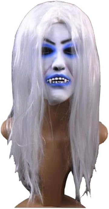 A Feel Halloween Latex Fear Face Mask White Hair Bleeding Mask