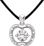 ALOV Jewelry Sterling Silver "It takes a big heart to teach little minds" Cubic Zirconia Apple Pendant Necklace for Teacher