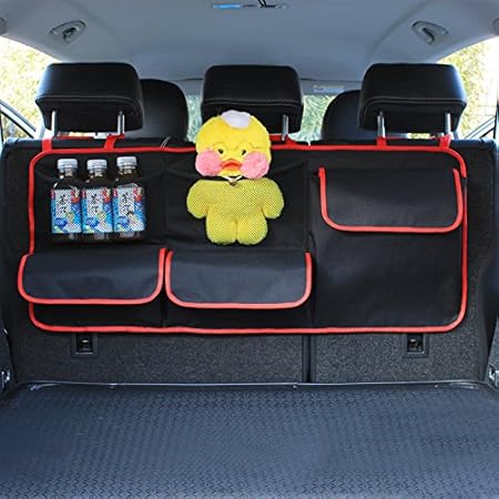 Amazon Hcmax 車用収納バッグ シートバックポケット 大容量 カーポケット 車内小物 収納 整理 カーアクセサリー 後部座席用 ラゲッジルームバッグ 省スペース設計 取付簡単 カー用品 トラック バン Suv 軽自動車にも適応 トランク 車 バイク