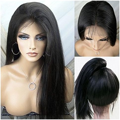 Danlier 30" Ponytail Wigs for Black Women Synthetic Hair Straight Lace Front Black Wigs