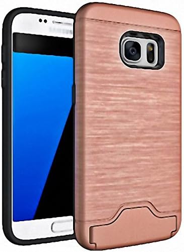 Galaxy S7 Edge Case, Advanced Shock Absorption Protective with Card Holder and Kickstand Wallet Case Heavy Duty Bumper for Samsung Galaxy S7 Edge (Rose Gold)