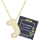 Pwiuor Bubble Letter Necklace Gold Balloon Initial Pendant Necklace Dainty Zirconia Alphabet Name for Women Birthday Jewelry Gifts