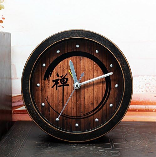 JinRou Retro idyllic China Wind Zen field wood alarm clock laziness desktop agents the time clock Zen meditation old black wood,12cm