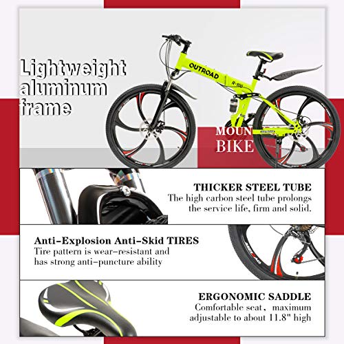 Outroad 26" Folding Mountain Bike - 21 Speed, Full Suspension, High-Carbon Steel Frame, Dual Disc Brakes