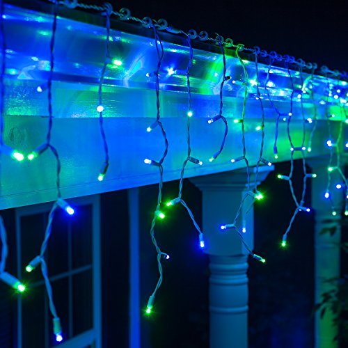 Buy 70 5mm LED Blue and Green Icicle Lights, 7', White Wire, Blue