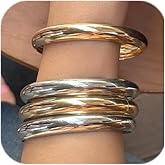 MSSIEJEW 3PCS Chunky Gold Bangle Bracelets Trendy Wide Chunky Cuff Bangles Bracelets Gold Stackable Bracelets Jewelry for Women