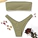 ZAFUL Women's Strapless Ribbed Lace Up High Cut Two Piece Bandeau Bikini Set (A-Pea Green, S)