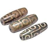 CHGCRAFT 5pcs Natural Agate Beads Dyed and Heated Tibetan Style dZi Beads for DIY Jewelry Making Hand Making Crafts Rice, Dark Olive Green