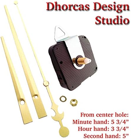 Dhorcas (#02) 1/2" Threaded Motor and Gold 6" Hands and Hanger, Quartz Clock Movement Kit for Replacement