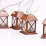 LIDORE Set of 10 Warm White Glow Bronze Metal House Shaped Lantern Plug-in String Light