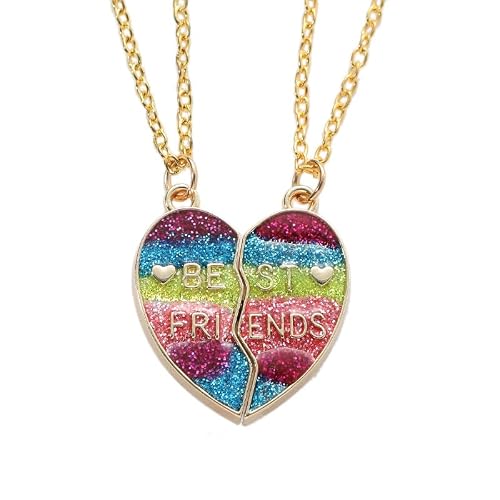 Tivleed Matching Heart Necklace Set - Dual Magnetic Rainbow Gradient Design, Delicate Friendship Jewelry for Young Adults & Fashion Lovers