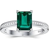 Gnteey Gemstone Rings for Women 925 Sterling Silver Emerald Cut Birthstone Engagement Promise Rings for Mom Wife Her