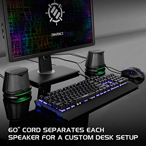 image for ENHANCE SB2 Computer Speakers with Green LED Glow Lights and 2.0 USB P