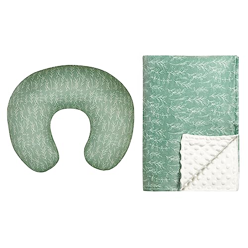 HNHUAMING Green Sage Nursing Pillow Cover,Sage Minky Toddler Blanket for Boys Girls