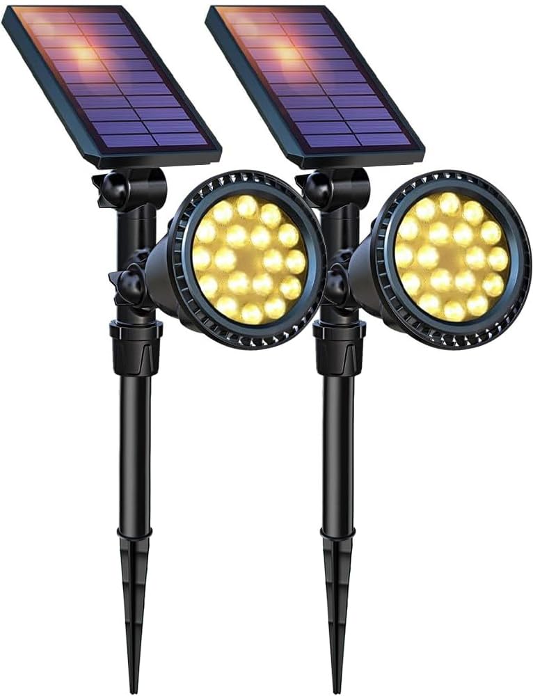 Photo 1 of DBF Solar Lights Outdoor, 600LM Solar Spotlights Outdoor Waterproof, 2 Brightness Mode Adjustable 18 LED Flag Pole Light for Garden Yard Patio Landscape Driveway Garage Pool(Warm White, 2 Pack)