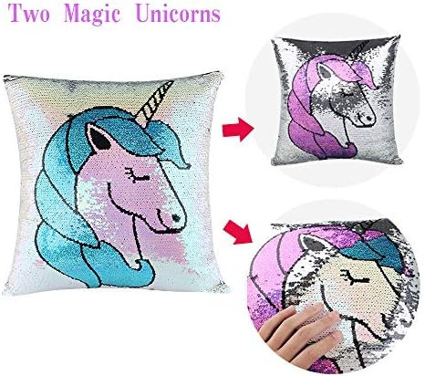 Sequin Pillow Cases Unicorn Throw Pillow Covers Mermaid Pillow Covers Reversible Decorative Pillow Cover Pillowcase Magic Pillow Cases Unicorn Purple Silver That Change Color for Couch Sofa Bed