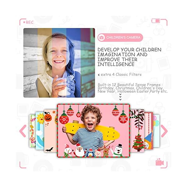 Kinderkamera - Digitalkamera, mit 3,5-Zoll-Großbildschirm 1080P HD 12MP Eingebaute 32GB SD-Karte USB Wiederaufladbare Selfie Kamera für 3-10 Jahre Alter Mädchen Geburtstag Kinder Spielzeug, Rosa – Bild 3