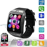 Bluetooth Smart Watch Phone Mobile Phone Unlocked Universal GSM Bluetooth 4.0 NFC Music Player Camera Calendar Stopwatch Sync for Android iPhone Google Huawei Smartphones Plus Backup Battery (Black)