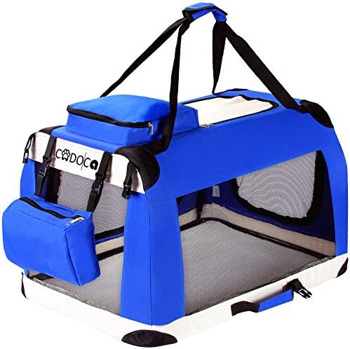 CADOCA Portable Folding Transport Box Dogs Cats Pets Travel Blue Crate Basket Cage XS