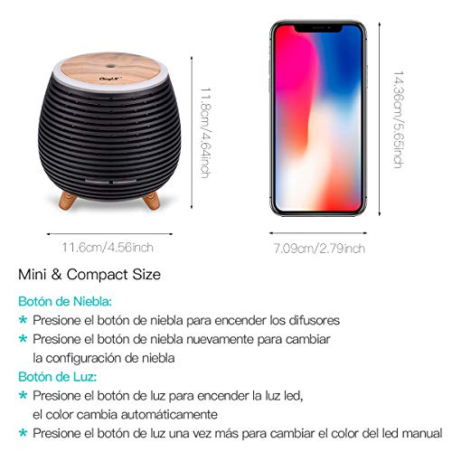 CkeyiN Humidificador Ultrasònico Mini Difusor 90ML Ambientador Aromaterapia Silencioso Apagado Automtico Luces LED 7 Colores Aceites Esenciales Dormitorio Bebe Yoga Oficina Spa Libre de BPA