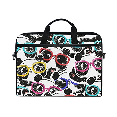 JSTEL Panda With Glasses Laptop Shoulder Messenger Bag Case Sleeve for 14 inch to 15.6 inch with adjustable Notebook Shoulder Strap